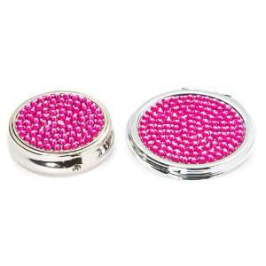  2 X Hot Pink Crystal Set  Round Pill Box & Cosmetic 