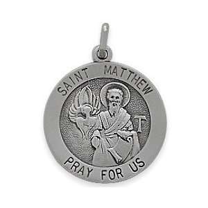 Sterling Silver Saint Matthew 18.5 Religious Medal Medallion with 