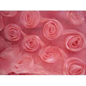 Rose Buds on Fishnet Bridal Wedding Decoration Pink 50 Inch Fabric By 