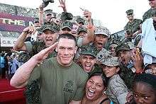 Cena, with actual Marines , at the premiere of his film The Marine .