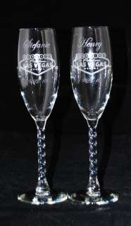 Personalized Las Vegas Wedding Champagne Flutes Glass  