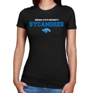 Indiana State Sycamores Ladies Black University Name Slim Fit T shirt 