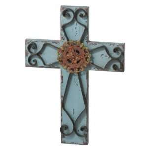 Large Blue Wall Cross with Metal Butterfly 