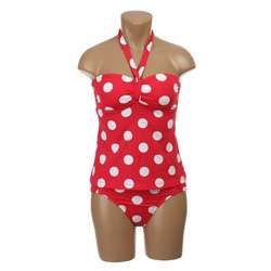 Jag Womens Polka dot Teaberry Bandeaukini Swimsuit  