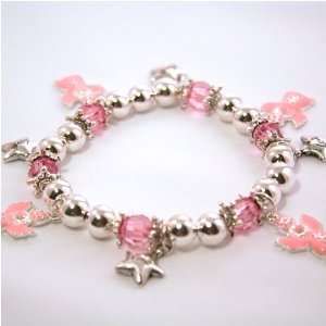  Breast Cancer Awareness Enamel Angel Charm Bracelet 