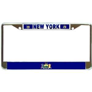  New York NY State Flag Chrome Metal License Plate Frame 