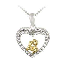 Two tone White Diamond Accent Heart Necklace of mother and child 