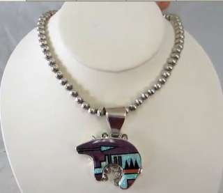 Sterling Silver Native American Bear Pendant and Chain  