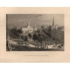   1839 Engraving of the Park & City Hall, New York