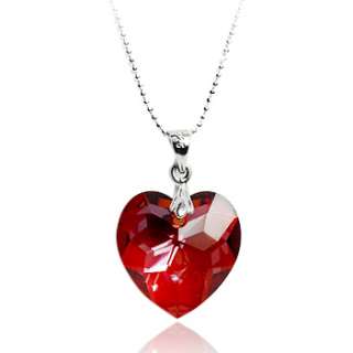Siam Red Love Heart Silver Necklace Pendant made with Swarovski 