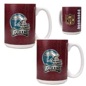  Philadelphia Eagles 2pc Gameball Ceramic Mug Set   Helmet Logo 