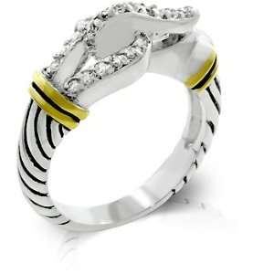 Two Tone Designer Inspired Belt Buckle Style Ring with Enamel Finish 