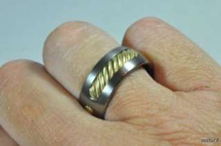 New $650 DAVID YURMAN Titanium 18K Gold Mens Ring 10  