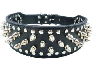 Black 19 22 Studded Spiked Leather Dog Collar  