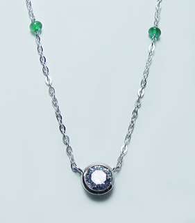   18K White Gold .55ct Diamond Emerald Necklace Estate Jewelry  
