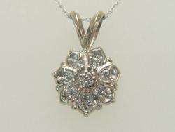 14K White Gold Diamond Cluster Pendant Necklace  
