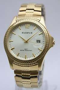 New Elgin II Men Gold Expansion Band Dress Watch Date 40mm FCT022 