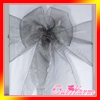 100 Silver Chair Cover Organza Sash Bow Wedding Party  
