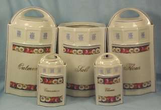 1900s WILDFLOWERS PORCELAIN CANISTER SPICE SET Germany  