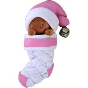  African American Baby In Christmas Stocking Pink 