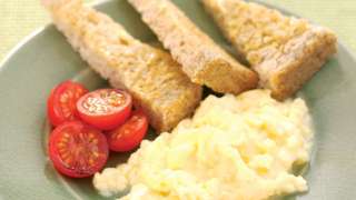 Scrambled eggs with toast soldiers & grilled cherry tomatoes   A yummy 