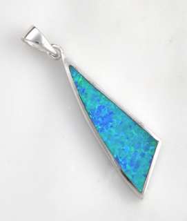 Sterling Silver Blue Opal Necklace Pendant Jewelry .925  