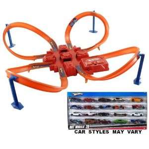 Hot Wheels Criss Cross Crash Track Set with 20 Car Pack Bundle  Toys 