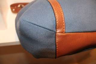 FOSSIL Blue Canvas and British Tan Leather Hobo Shoulder Bag Handbag 