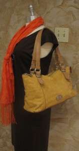 Fossil Tan Yellow Brown Leather Jesse Satchel Shoulder Handbag Purse 