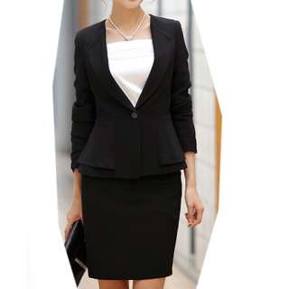 New Womens Clothes Black Smart Fitted Blazer Suit with Skirt  
