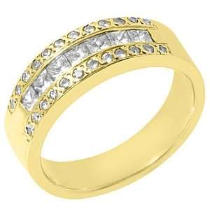   Yellow Gold Princess Cut & Pave Diamond Wedding Band 1 Carat Jewelry