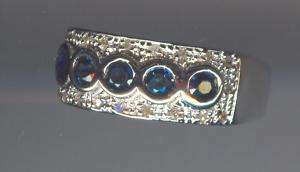 88ctw.) SAPPHIRE AND DIAMOND RING .925 SILVER SIZE 7  