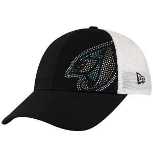   Ladies Black White Jersey Shimmer Rhinestone Mesh Back Adjustable Hat