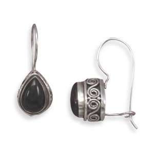  Black Onyx with Scroll Side Design Wire Earrings Jewelry