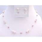 set bridal genuine swarovski pink crystals rose pearls jewelry set