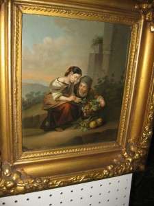 19th Cen. Oil on Copper Italian Painting of Gathering Grapes for Wine 