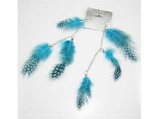 Jewelry 100% Handmade Lake Blue Dangle Eardrop Genuine feathers 