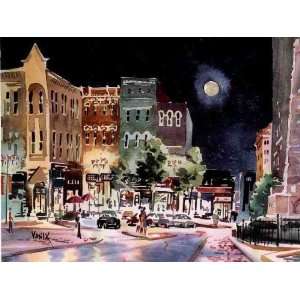  Moonlight Over Asheville, NC, Watercolor Print by Ann 