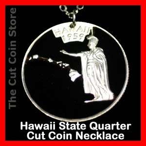   Hawaii 25¢ HI Quarter Cut Coin Pendant Necklace Hawaiian Island State