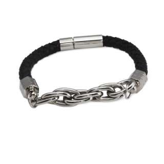   or Brown Braided Leather Bracelet w/ Stainless Steel Chain & Clasp