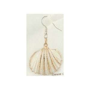  White & Gold Seashell Dangle Earrings 