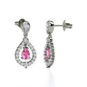  Kate Earrings, Pear Pink Sapphire 14K White Gold Earrings 