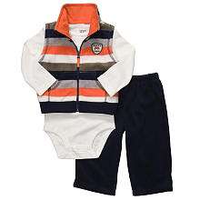 Carters Boys 3 Piece Fleece Vest Set   Orange/Navy (12 months 