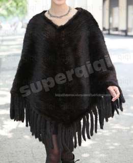 100% Real Genuine Knitted Mink Fur Brown Stole Cape Shawl Scarf Coat 