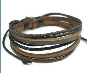 w516 Brown Tribal Multi Wrap Mens Leather Bracelet  