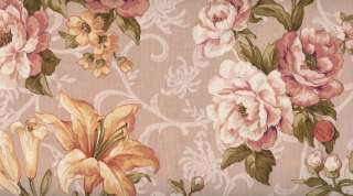 LILY AND PEONY LARGE FLOWERS AND BUDS PALE MAUVE FABRIC  