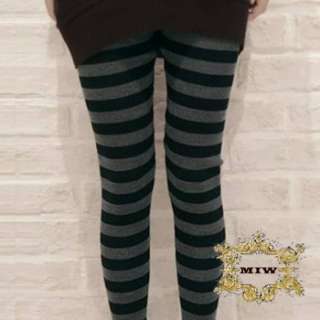   Gray Black Stripes Prints Cotton Fashion Skinny Pants Leggings  