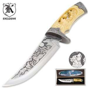    Custom Faux Ivory Wildlife Wolf Bowie Knife
