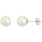   Silver 10k White Gold 7.5 mm Lustrous Pink Shell Pearl Stud Earrings