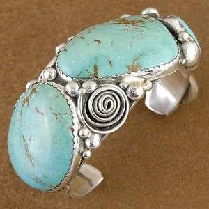 Vintage 1970s Sterling Silver Turquoise Bracelet & Ring by Navajo 